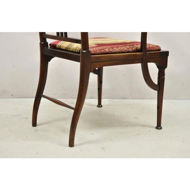 Wood Antique Art Nouveau Mahogany Tall Finial Parlor Side Chair After j.s. Henry For Sale - Image 7 of 12