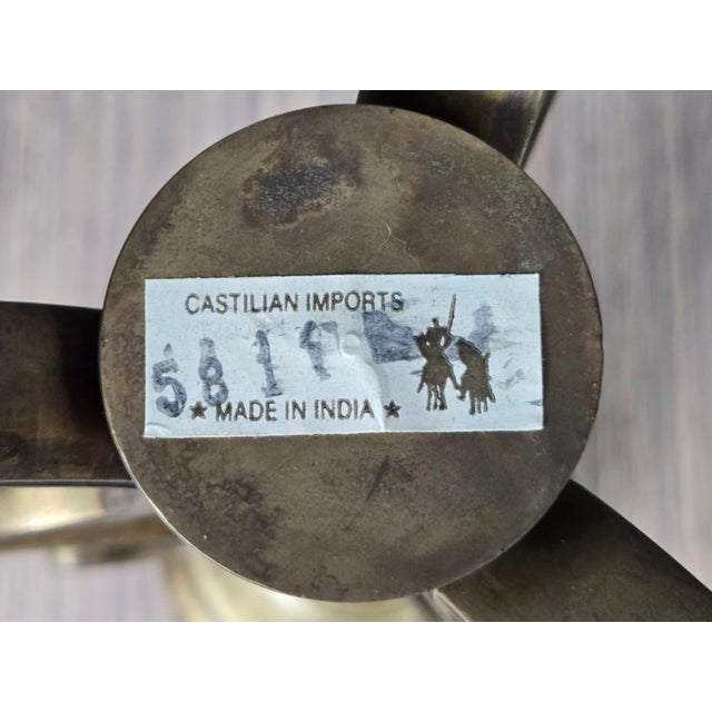1990s 23.5" Castilian Imports Solid Brass Scroll & Glass Hurricane Candle Holder For Sale - Image 15 of 15