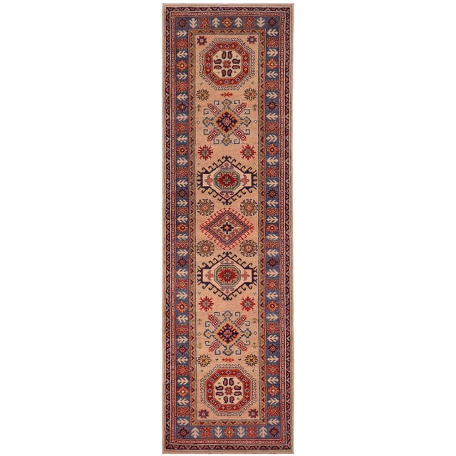 Southwestern Kazak Peach/Light Blue Wool Runner Rug- 2'10''x9'8'' For Sale - Image 10 of 10