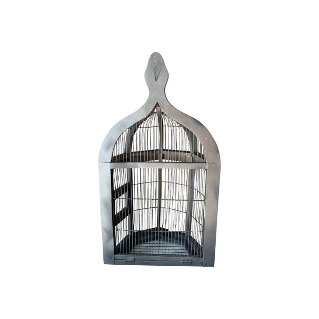 Vintage Half Octagonal Wood and Wire Bird Cage For Sale In Naples, FL - Image 6 of 7