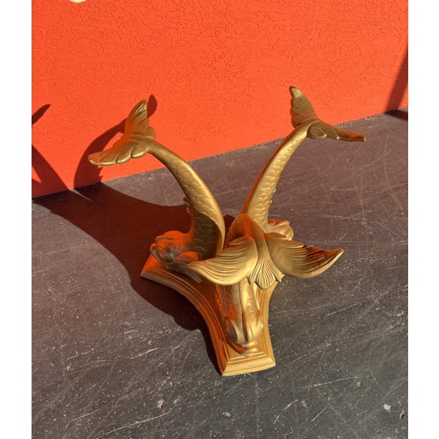 Hollywood Regency Solid Brass Dolphin Dining Table For Sale - Image 10 of 12