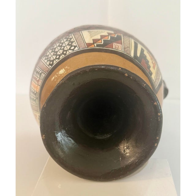 Mid 20th Century Large Peruvian Folk Art Pottery Vase With Jaguar Handle & Llama Motif 14” Tall For Sale - Image 10 of 12