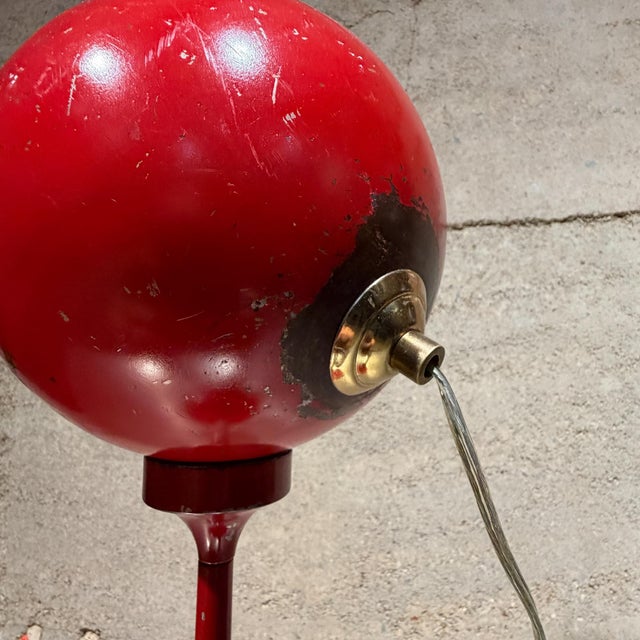 Metal Vintage Red Space Age Floor Lamp / Pedestal Ashtray Combo Mid-Century For Sale - Image 7 of 14
