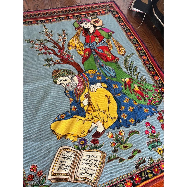 This one-of-a-kind Persian Pateh embroidery features a miniature-inspired scene with beautifully rendered figures,...