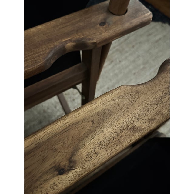 1980s Walnut Director’s Chairs With Curved Arms, Pair For Sale - Image 4 of 4