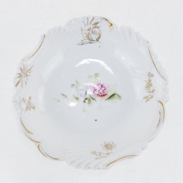 Bavarian White Embossed Porcelain Dinnerware Set With Roses & Gold Trim For Sale In New York - Image 6 of 12