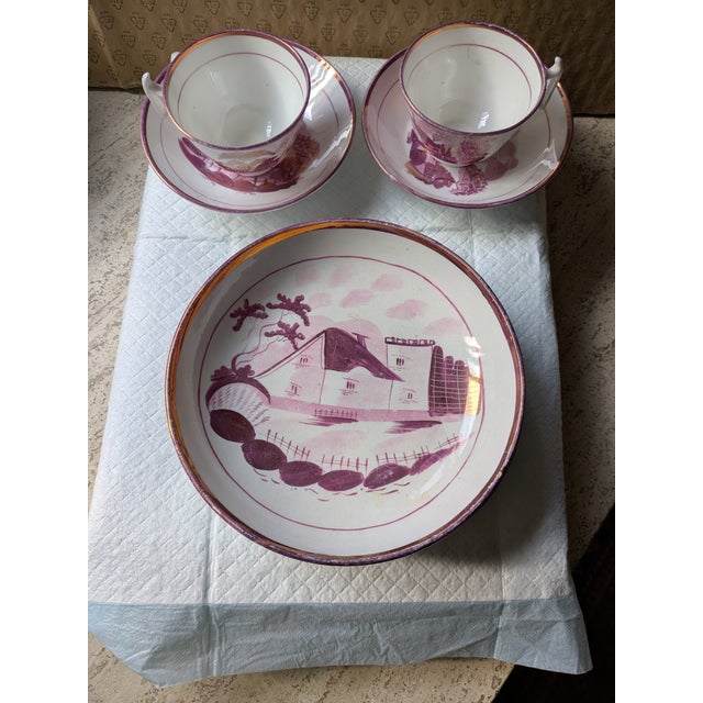 Pink Sunderland Lustreware in Rare House Pattern; 7 Pieces; Mid 19th Century For Sale - Image 9 of 9