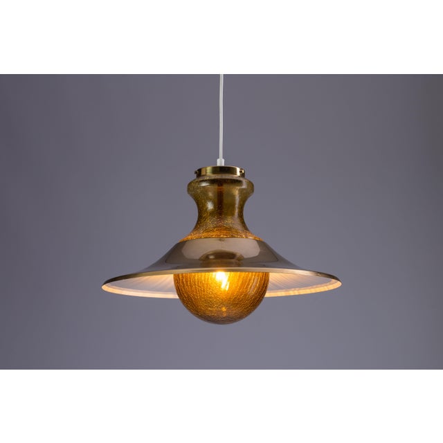 Mid-Century Modern Large Glass Bubble Pendant Light with Brass Shade For Sale - Image 3 of 10