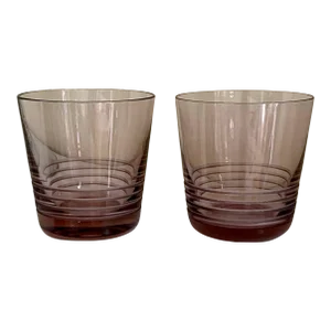 1970s Hermès Paris Amethyst Lead Crystal Etched Cocktail Glasses - a Pair