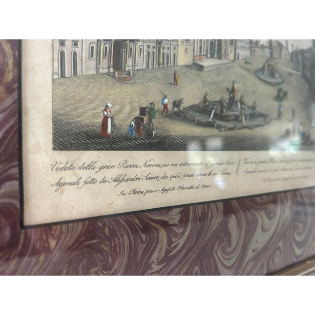 Printmaking Materials Antique Etching With Marbled Paper Matte by Agapito Franzetti 1820's Piazza Navona, Roma For Sale - Image 7 of 11