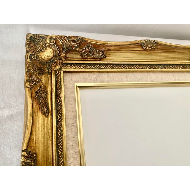 Rococo Vintage Classic Gold Gilt Style Wood Ornate Baroque/Rococo Style Frame Featuring a Built-in Linen Liner With Fillet Excellent Condition For Sale - Image 3 of 18