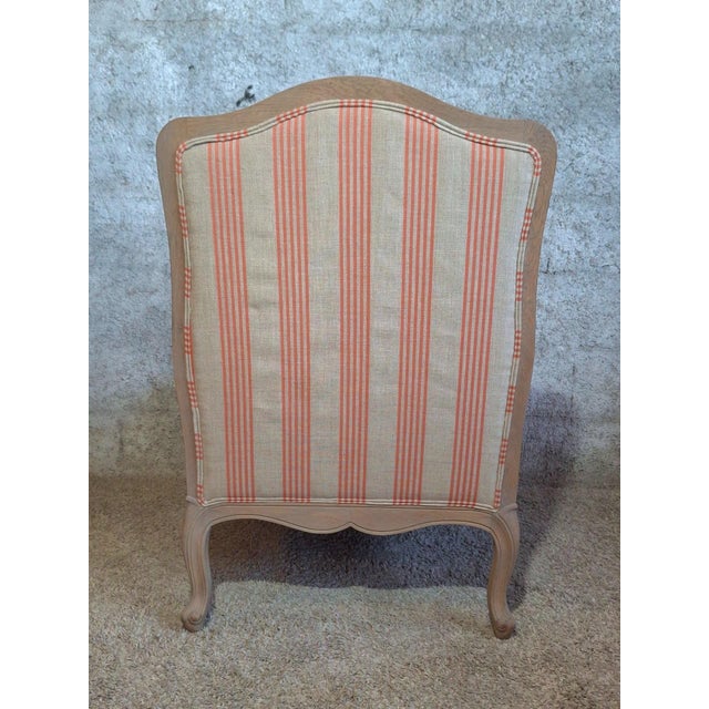 Louis XV Bergère Chair with Cerused Finish in Coral Striped Linen, 1890s For Sale - Image 4 of 6