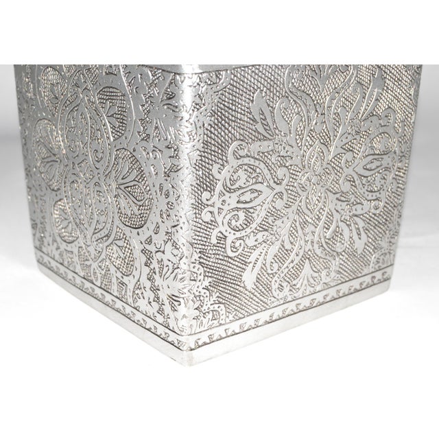 Luxury Silver Colette New York Home Décor Engraved Paper Tissue Box Cover For Sale - Image 10 of 14