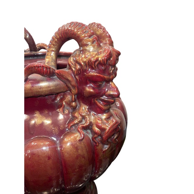 Early 20th Century Large Continental Glazed Earthenware Faun Mask Jardinière. Early 20th Century. For Sale - Image 5 of 9