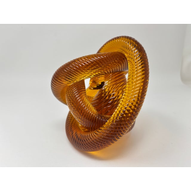 Late 20th Century Signed Amber & Cognac Art Glass Infinity Knot Sculpture, Serpentine Texture For Sale - Image 5 of 17