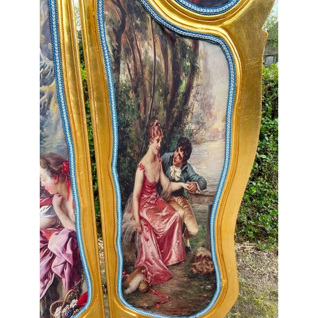 French Late 20thC French Louis XVI Gilt Beech Scenic Room Divider Screen – 3 Panels For Sale - Image 3 of 18