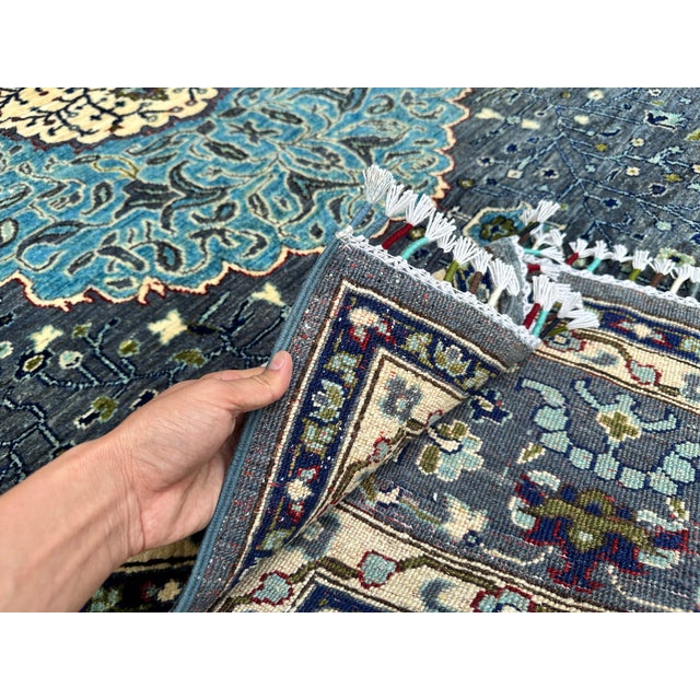 Charcoal Blue Persian Tabriz Medallion Hand-Knotted Wool Rug - 6'6" X 9'9 For Sale - Image 11 of 13
