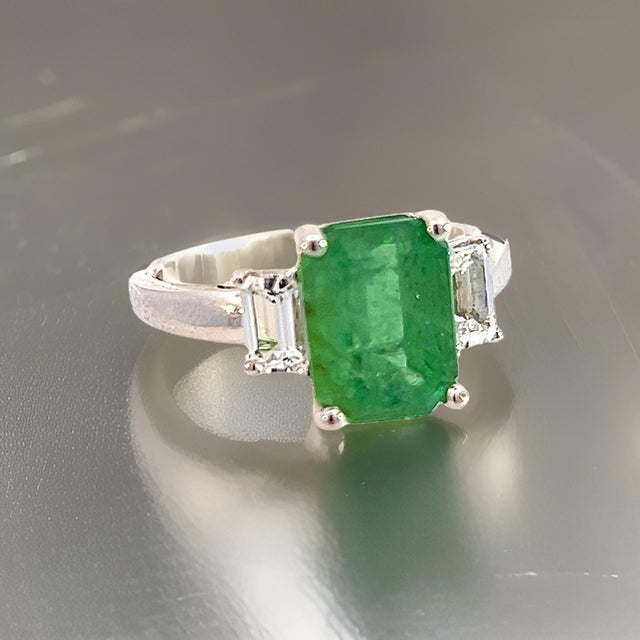 Natural Emerald Sapphire Ring 6.25 14k White Gold 3.49 TCW Certified For Sale - Image 10 of 14