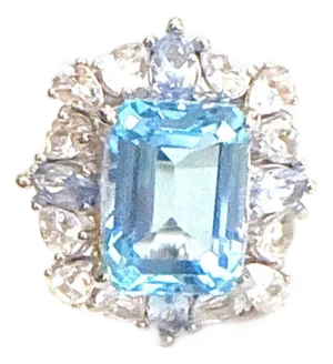 Bochic Capri Vintage 7ct Blue Topaz & White Sapphire Ring, 18K Gold