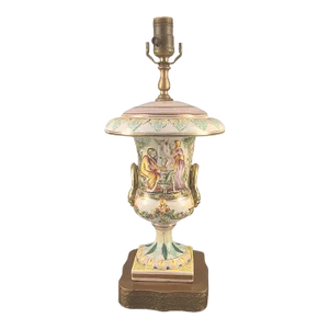 1940s Italian Faience Majolica Capodimonte Neo-Classical Figural Ornate Table Lamp