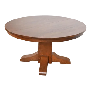 Gustav Stickley Antique Mission Oak Arts & Crafts Pedestal Extension Dining Table, Newly Refinished
