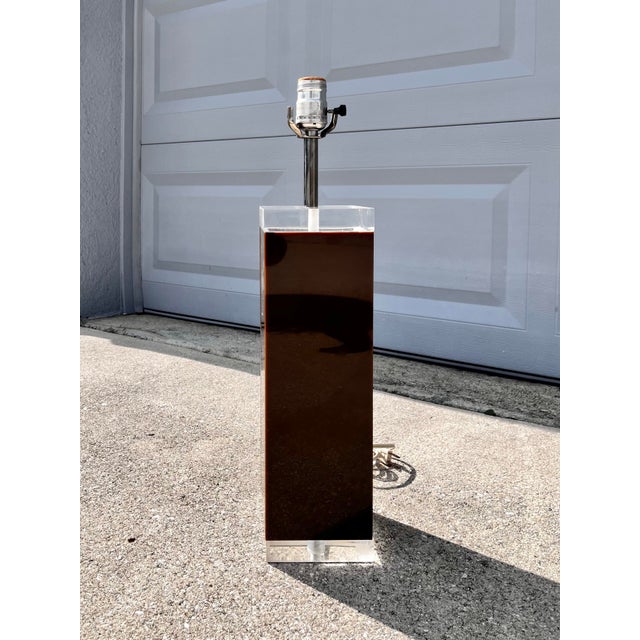 Contemporary Vintage Smoked Brown Lucite Block Lamp | by George Bullio C. 1970s For Sale - Image 3 of 10