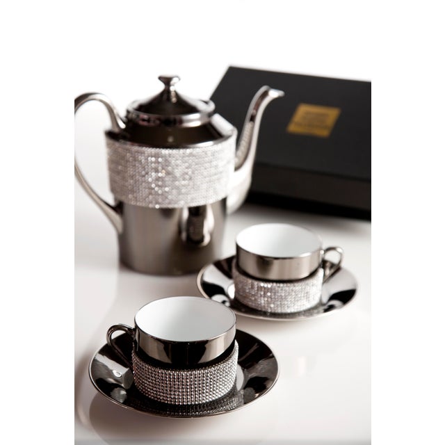 The glamorous, modern Art Deco ‘Diva Noir’ tea and coffee set by Sophie Villepigue, Paris, is brand new in box and crafted...