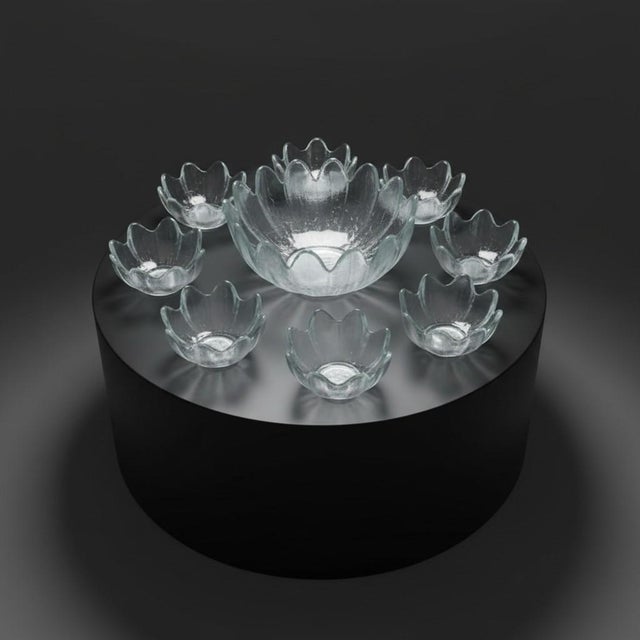 Mid 20th Century Vintage Blenko Lotus Bowl Set Clear Textured Art Glass Salad Berry - 9 pcs For Sale - Image 5 of 11