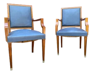 Pair of French 1940's Mahogany & Leather Armchairs
