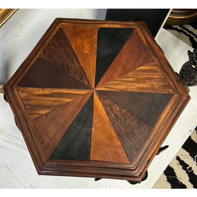 Early 20th Century Early Anglo-Indian Carved Elephant Form Drinks Table W/ Parquetry Sunburst Top For Sale - Image 5 of 8