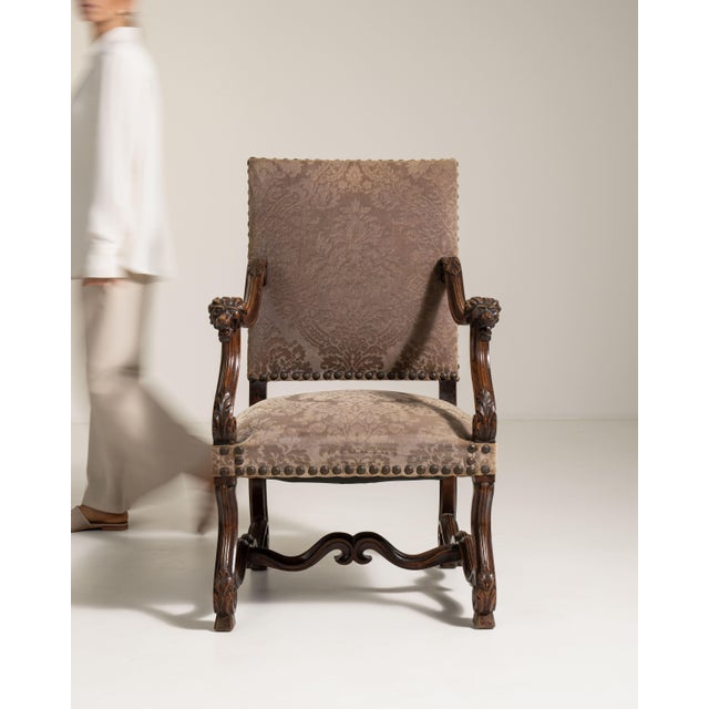 Neo-Baroque Oak Throne Chair, Antique, France, 19th Century For Sale - Image 4 of 16