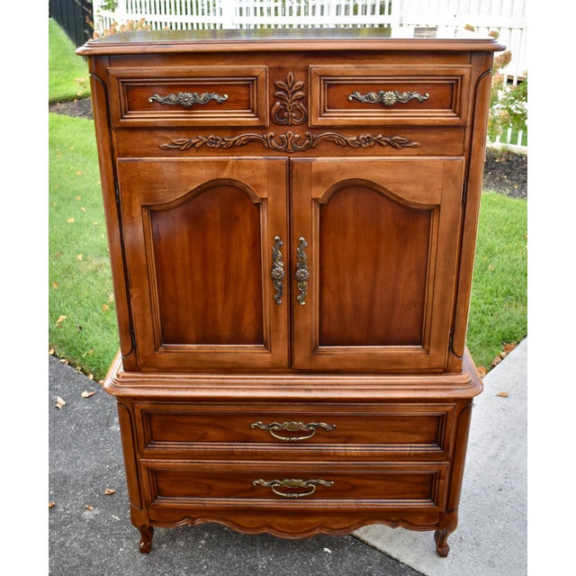 Wood Cherry Dixie Furniture Tall Chest Vintage French Provincial Cabinet Chest For Sale - Image 7 of 18