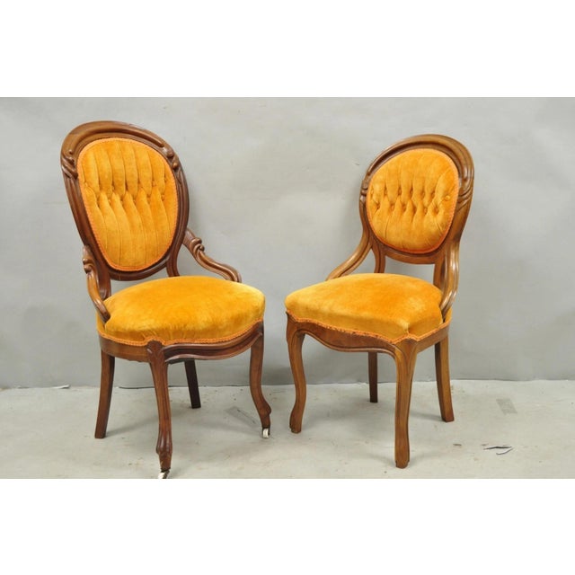 Antique Eastlake Victorian Carved Walnut Orange Parlor Side Chairs - A Pair For Sale - Image 13 of 13