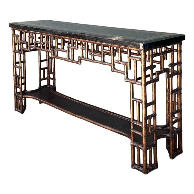 Vintage Lexington Fretwork Rattan Console Table For Sale