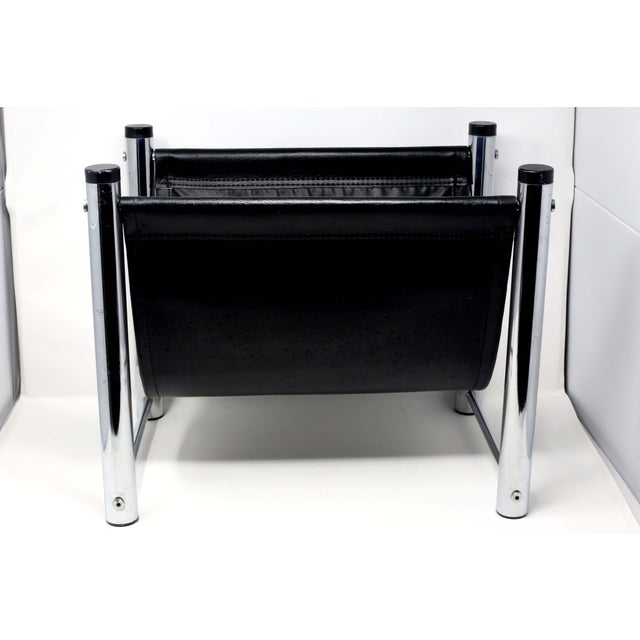 1970s Black Leather Sling and Chrome Magazine Rack Chairish