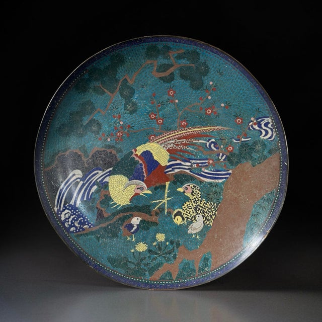 This impressive Japanese cloisonné charger was created during the Meiji period and displays the extraordinary decorative...