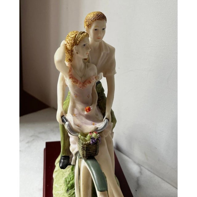 Vintage Italian Art Sculpture Santini Man Woman Romantic Couple Bicycle… For Sale - Image 14 of 18