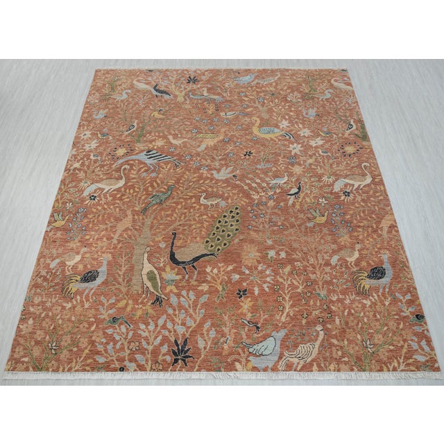 2020s 8x10Ft. Red Rust Peacock Wool Rug, Hand Knotted Birds Garden For Sale - Image 5 of 5
