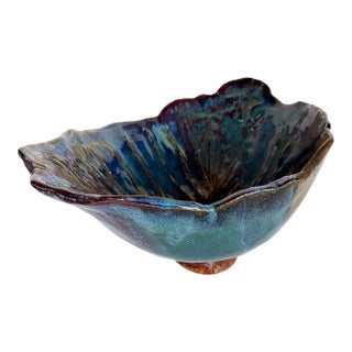 Mid 20th Century Signed Footed Studio Pottery Bowl With Leaf Designs For Sale