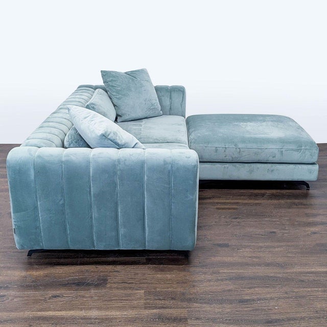 Rove Concepts Modern Light Blue Velvet Sectional Sofa With Ottoman For Sale - Image 4 of 8