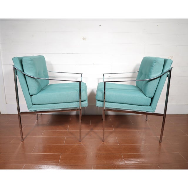 Nice pair of vintage chrome frame armchairs. The manufacturer is unknown, but they were designed with inspiration from the...