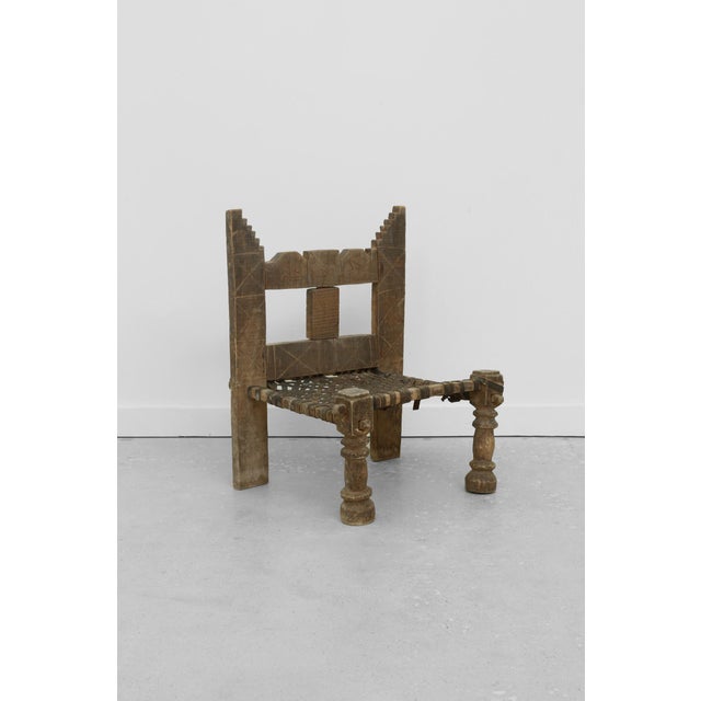 Early 20th Century Early 20th Century Carved Wood + Woven Leather Chair For Sale - Image 5 of 8