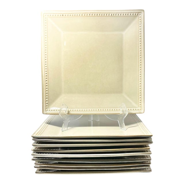 Pier 1 “Spice Route Sesame” Square Stoneware Dinner Plates - Set of 10 For Sale