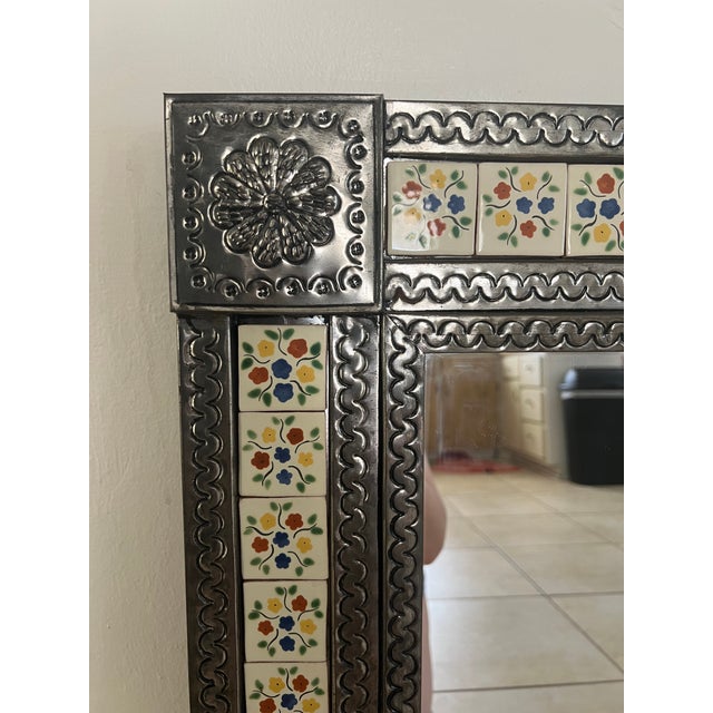 1970s 1970s Mexican Tin Framed Mirror For Sale - Image 5 of 9