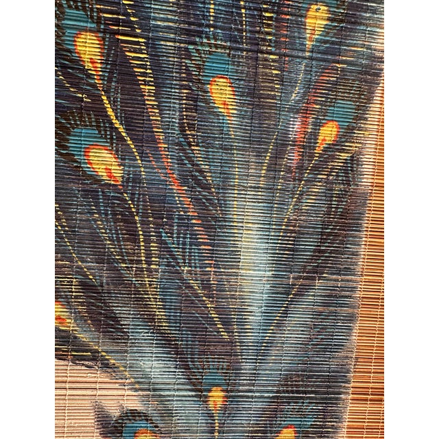 Mid-Century Hand Painted Peacocks Folding Room Divider Screen Tortoise Finish Bamboo. Bohemian, Tiki, Eclectic, Asian Style. For Sale - Image 4 of 16