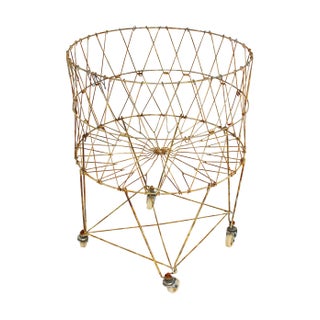 Vintage French Wire Laundry Basket For Sale