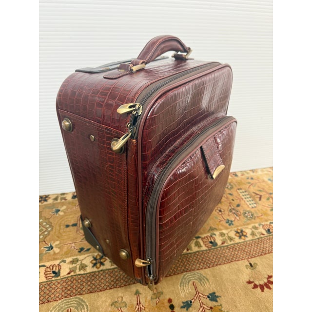 Italian Embossed Crocodile Leather Trolley Luggage, Maroon For Sale - Image 3 of 13