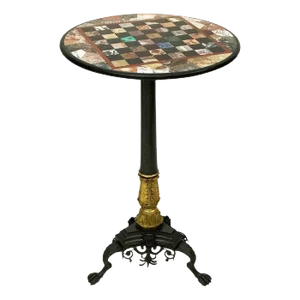 Antique Charles X Chess Table in Bronze Gilded Inlaid with Marble and Stones