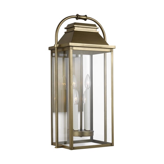 Transitional Sean Lavin by Visual Comfort Studio Wellsworth Large Lantern, Painted Distressed Brass For Sale - Image 3 of 5