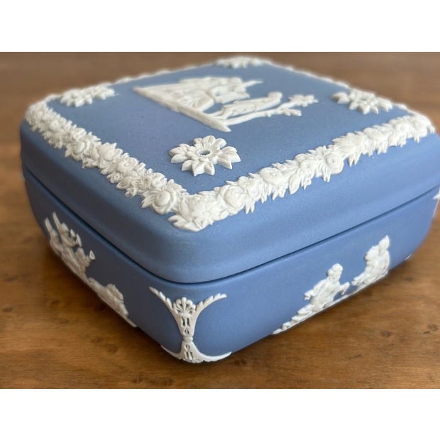 Mid to Late 20th Century Vintage Wedgwood Blue Jasperware Square Trinket Box For Sale - Image 9 of 9